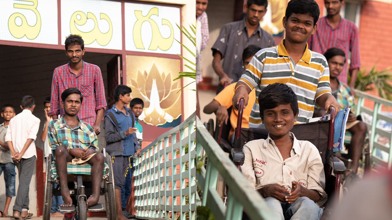 The Velugu team in front of the school building